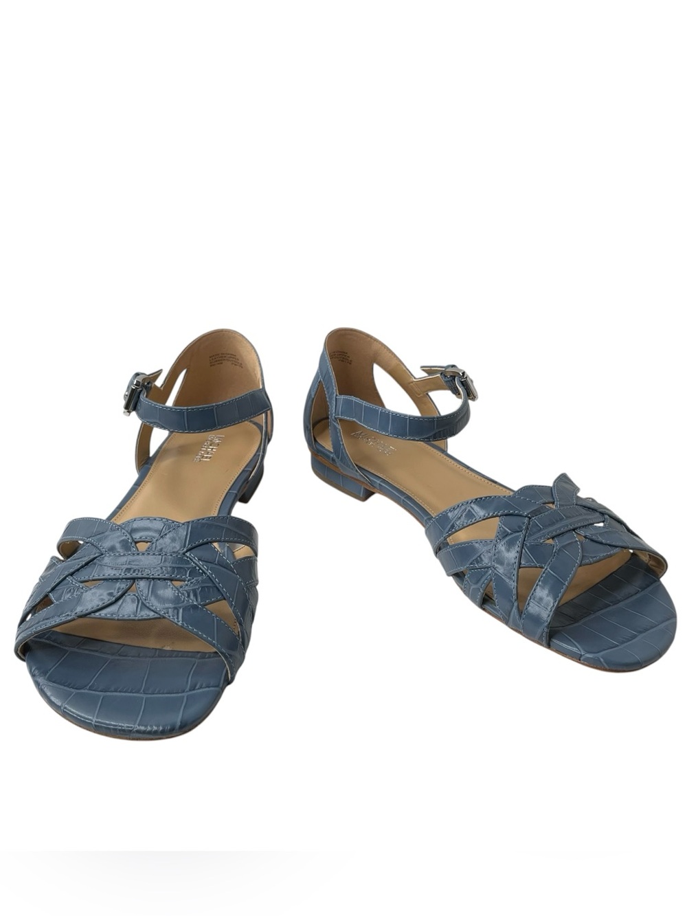 Michael Kors Blue Crocodile Pattern Low Heels Buckle Sandals 9 M EUR 40